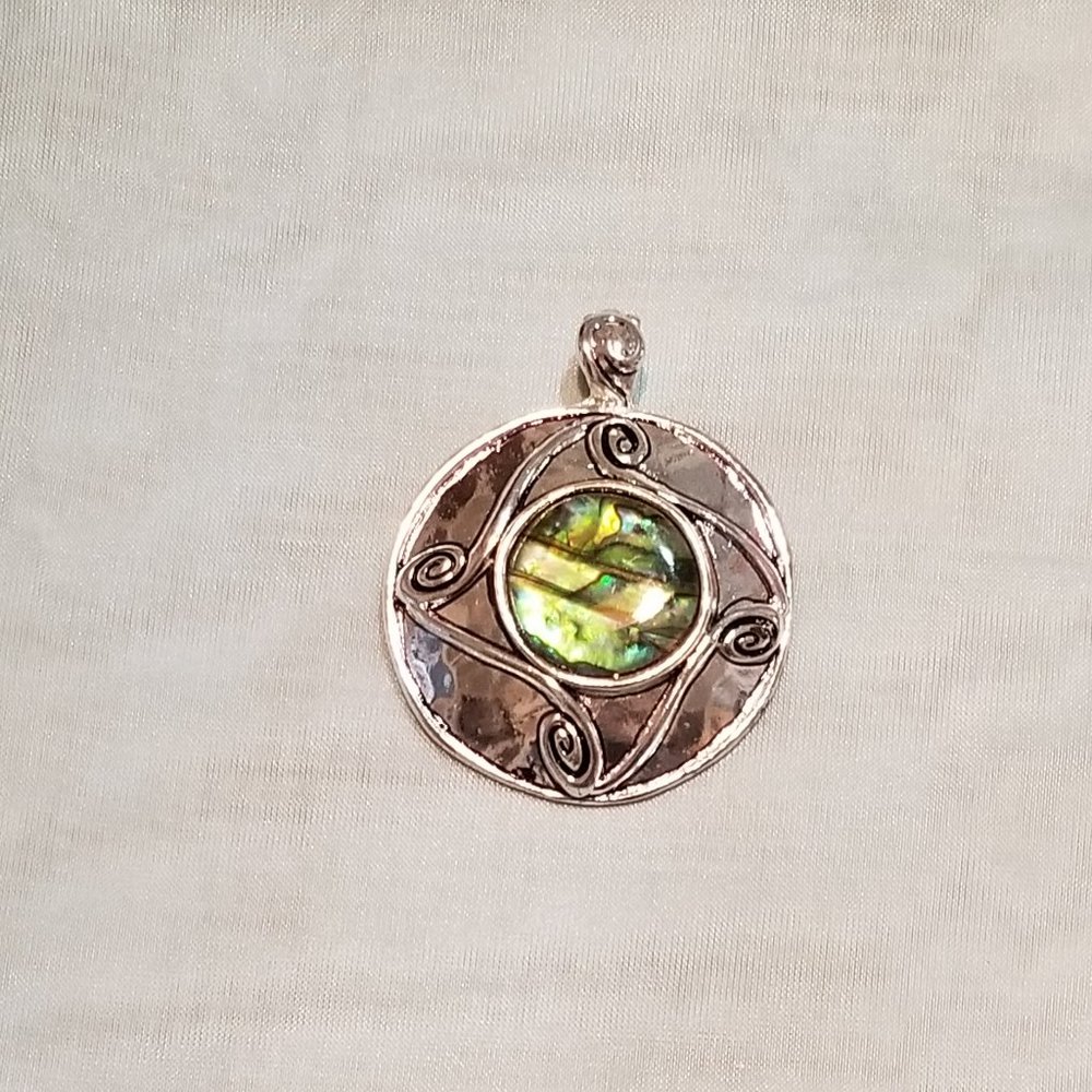Faux Silver and Green Abalone Shell Pendant (Costume)